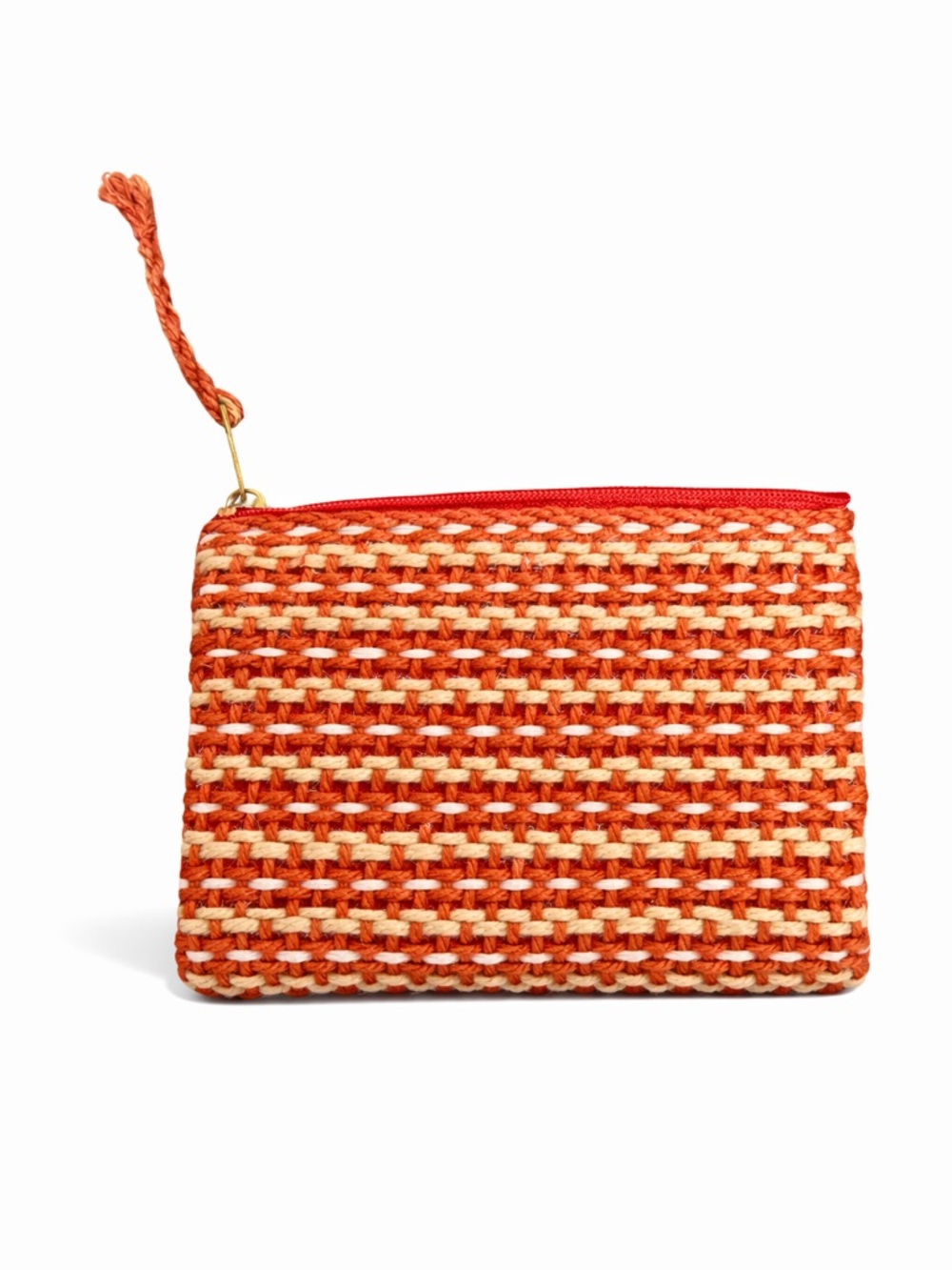 Woven Orange & Cream Zip Pouch